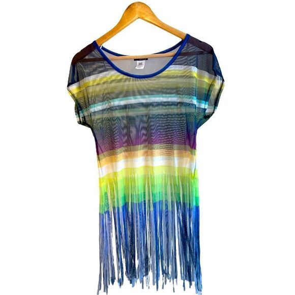 Siren Lily Fringe Multicolored Shear Top Medium - Picture 1 of 3